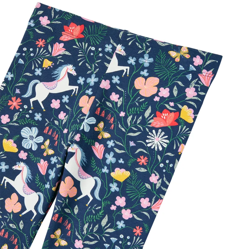 Joules Girls Deedee Printed Jersey Leggings - Navy Floral Horse-2